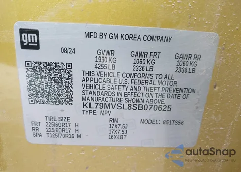 2025 Chevrolet Trailblazer Fwd Activ z USA, uszkodzony, nr VIN KL79MVSL8SB070625